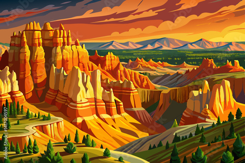 Landscape of Bryce Canyon National Park at sunset time with amazing sky, Utah, USA