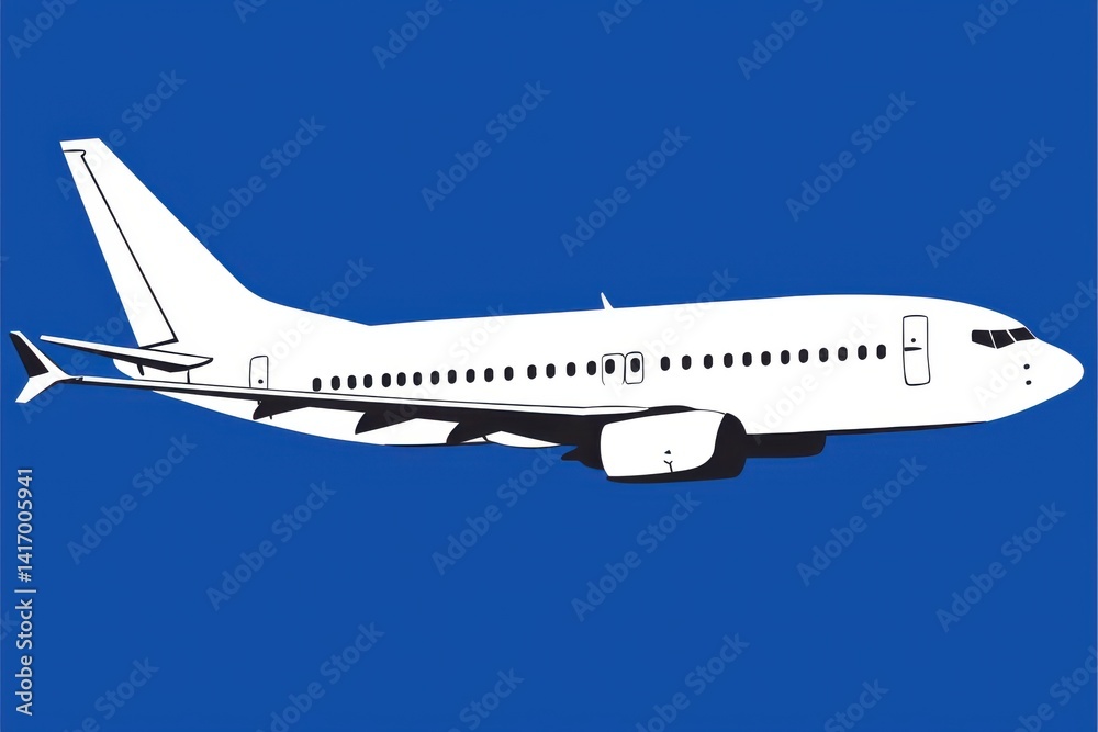 Fototapeta premium Airplane on blue background. Vector image of a passenger jet, white
