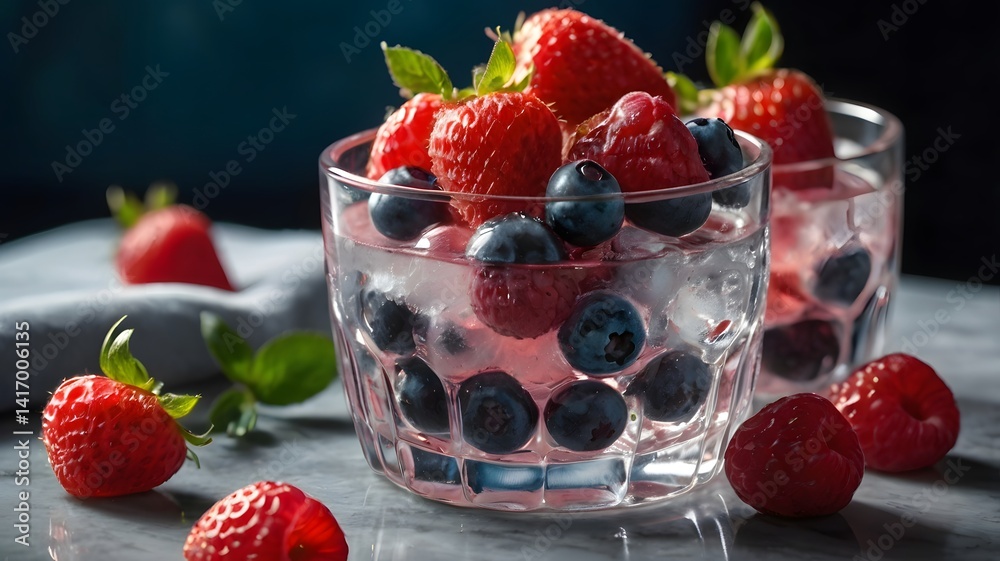 Refreshing Berry Ice Drink with Strawberries Raspberries Blueberries