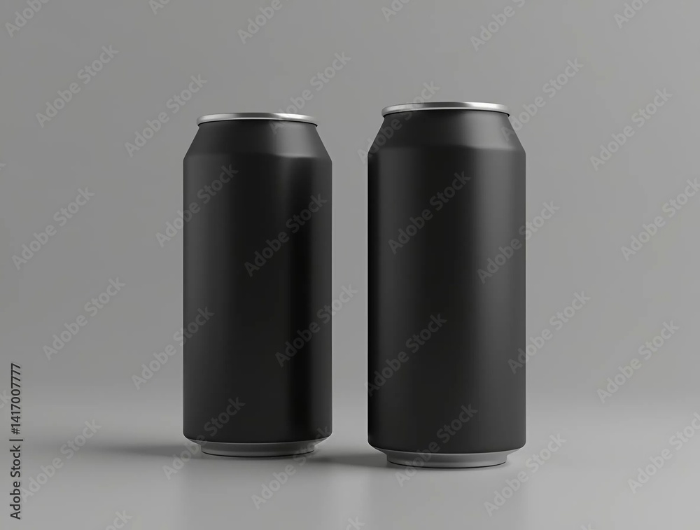 A 3D render of a blank black can mockup placed on a clean white background, ideal for showcasing product packaging design A 3D render of a blank black can mockup placed on a clean white background, ideal for showcasing product packaging design