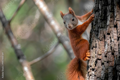 Red Squirrel on Tree