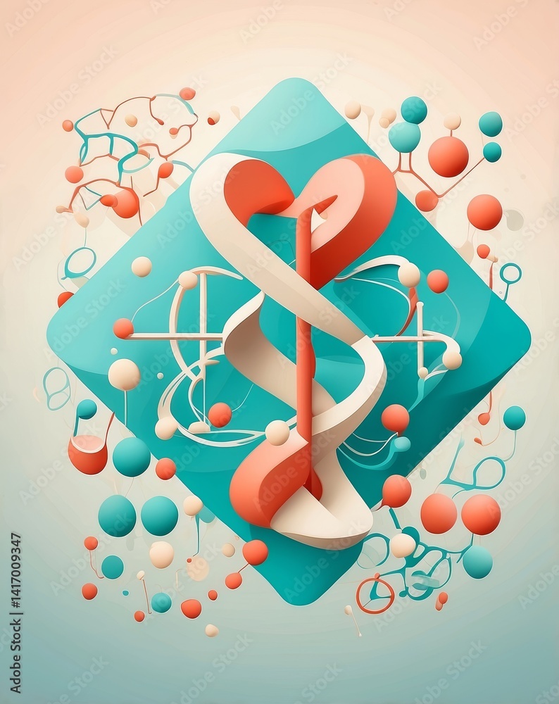 Fototapeta premium Isometric Abstract Vector of Cross, DNA Helix and Heart Symbol in Medical Theme