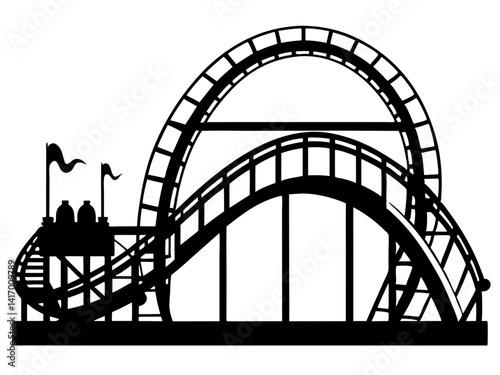 Roller Coaster Silhouette Vector Design, Amusement Ride SVG, Theme Park Clipart