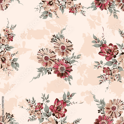 Art abstract floral with shadow in earth tones colors