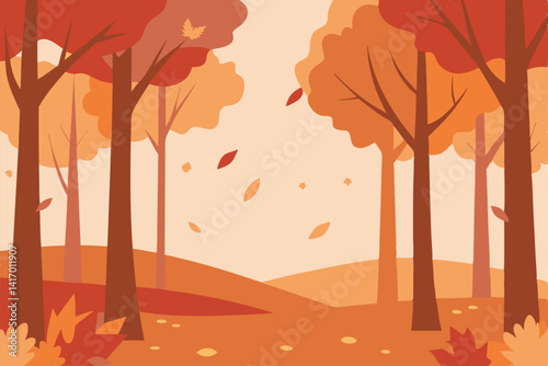 autumn landscape with trees and leaves
