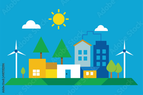 landscape with houses and trees