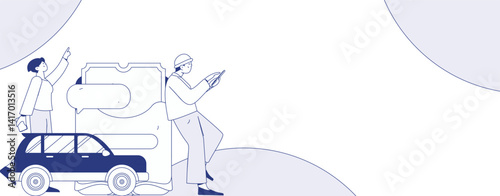 Flat vector concept operation hand drawn illustration of people taking a taxi

