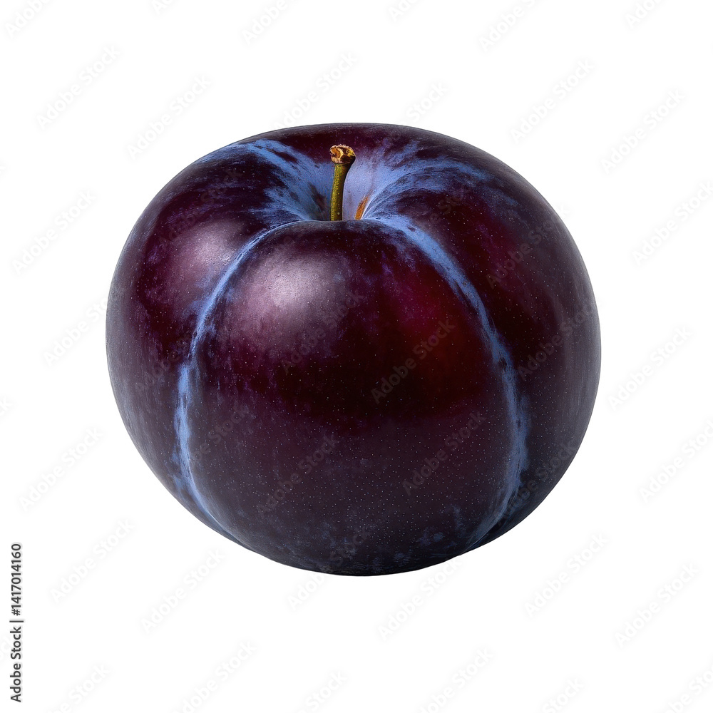 Obraz premium Fresh, ripe, red plums, a healthy and delicious fruit, are isolated on a white background, showcasing their natural sweetness
