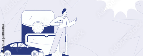 Flat vector concept operation hand drawn illustration of people taking a taxi
