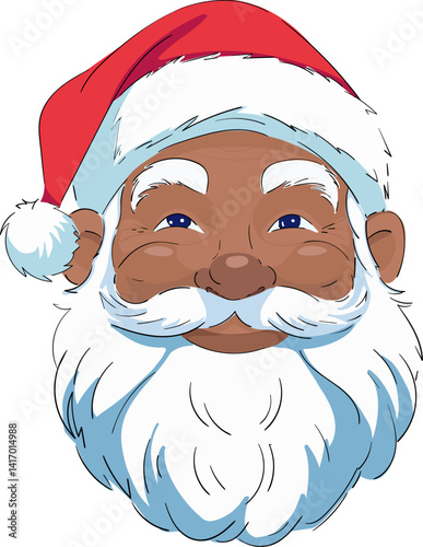 Vector illustration of a black Santa Claus head. Isolated on transparent background.