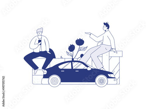 Flat vector concept operation hand drawn illustration of people taking a taxi
