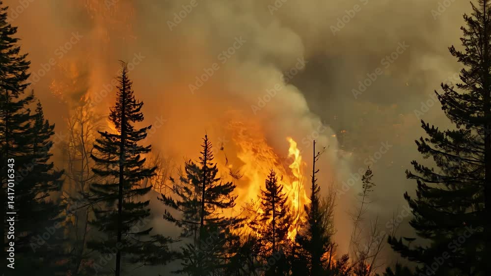 Video Stock Forest fire is burning through a forest of trees. The fire ...