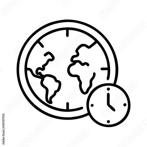 globe with clock representing time zones in minimalist style  