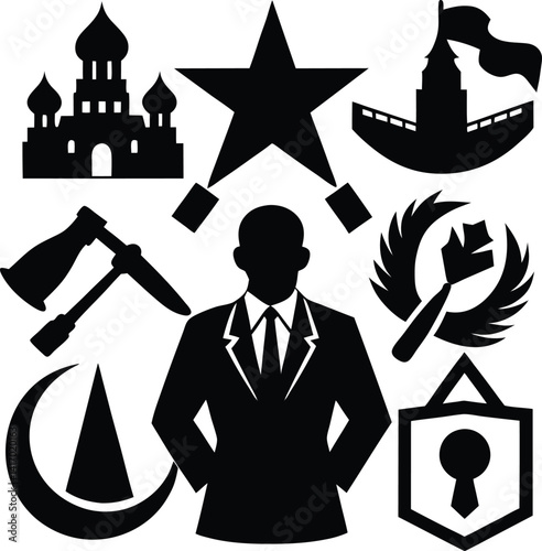 Russian icons communist stereotypes silhouette illustration
