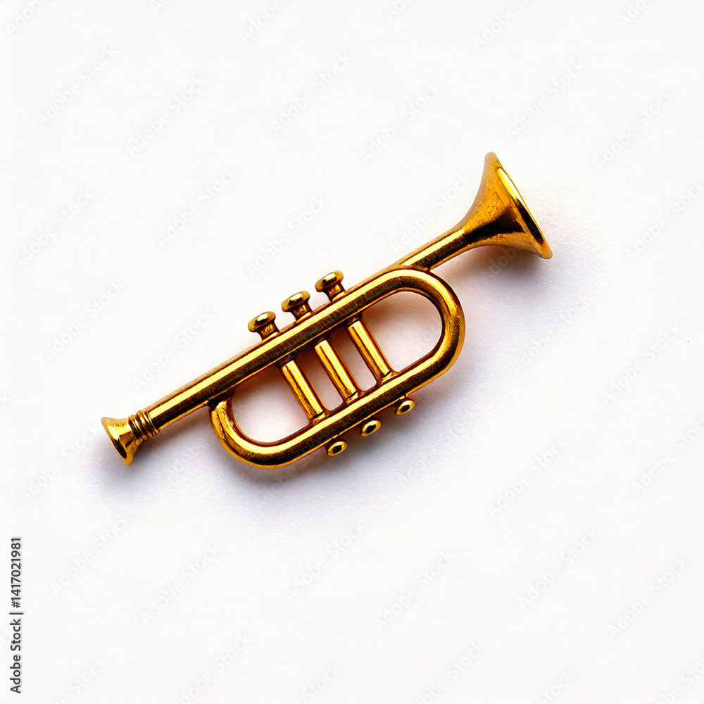 Obraz premium gold handmade forged oval badge pin trumpet isolated on white
