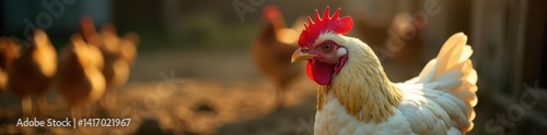 Sick broiler chicken, ruffled feathers, farm setting, bird, livestock