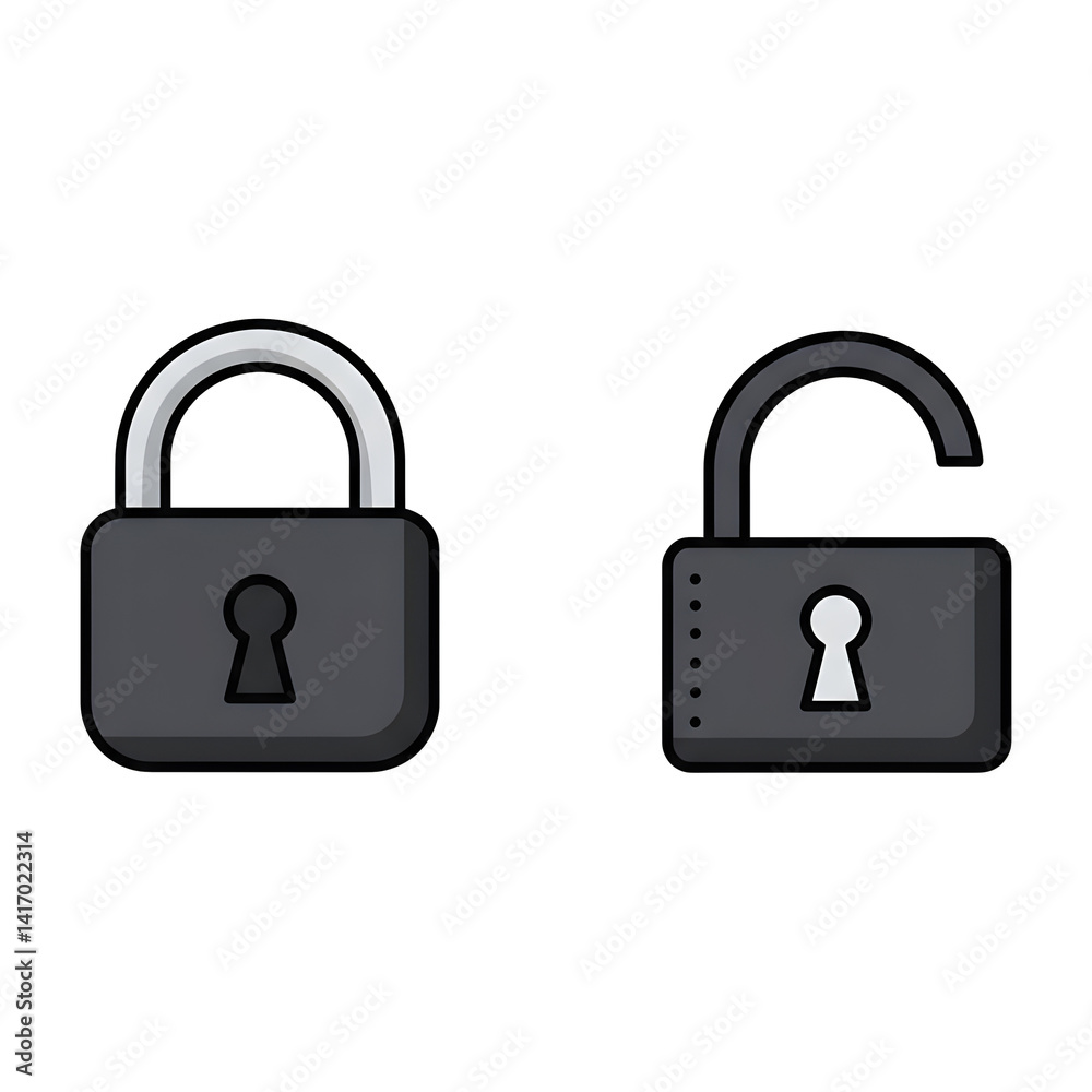 Digital Security Locked and Unlocked Padlock Icons Digital Security Locked and Unlocked Padlock Icons