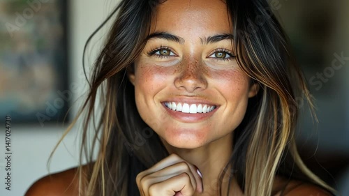 Radiant Smile, Freckles, and Happiness: A Captivating Portrait