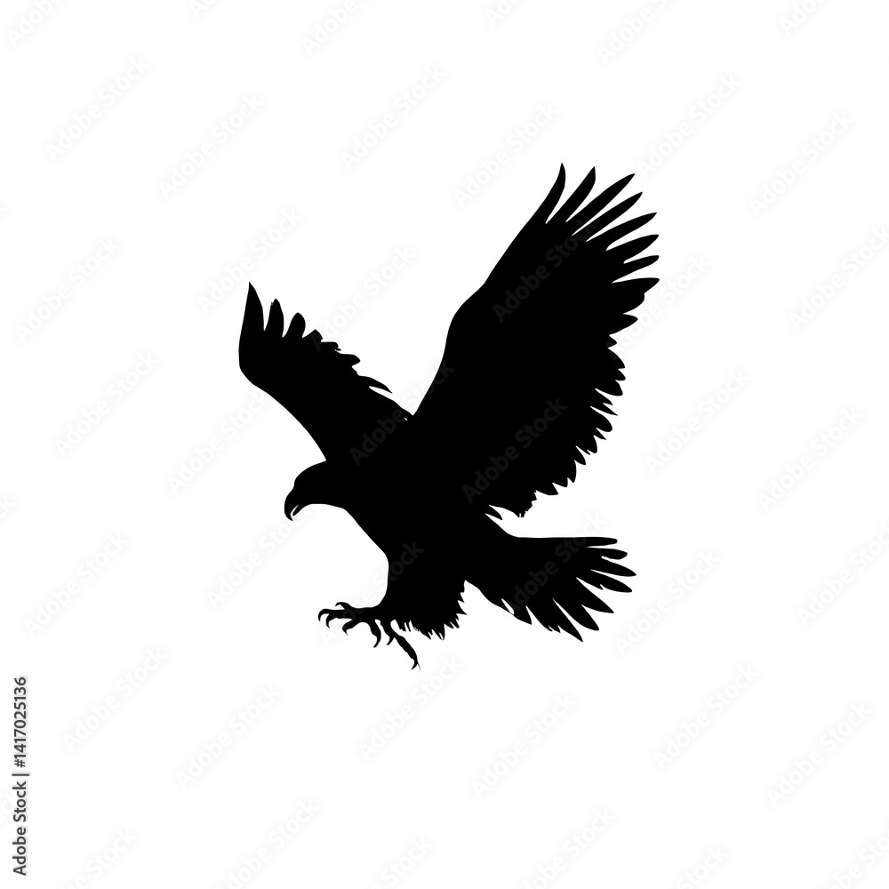 Silhouette of eagle soaring with wings spread wide isolated on white background Silhouette of eagle soaring with wings spread wide isolated on white background