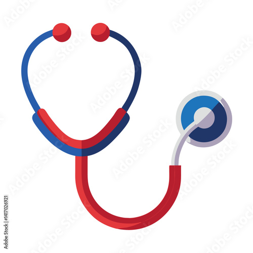 Red white and blue stethoscope with on white background.
