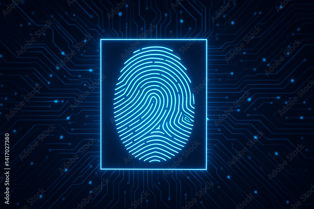 A digital fingerprint on a glowing blue circuit board background symbolizes cybersecurity and personal identity protection in the digital age. A digital fingerprint on a glowing blue circuit board background symbolizes cybersecurity and personal identity protection in the digital age.