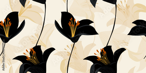 Elegant Leaf Pattern with Gold and Black on White Background, fabric, wallpaper, covers, cards, wall art, posters and decoration.