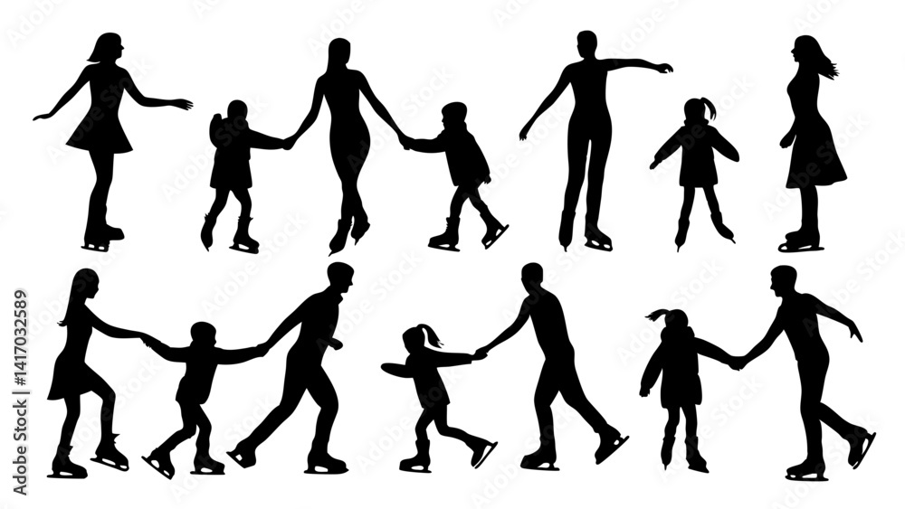 Fototapeta premium set of skating silhouette vector on white background