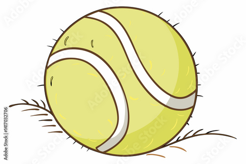 Isolated on white, a yellow tennis ball is a vector illustration of a round sport object used for a game on the court.