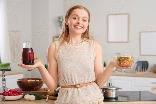 Young woman with tasty okro...
