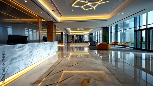 Elegant hotel lobby with marble floors and modern design for luxury stay visuals