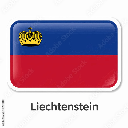 A clear digital illustration of the rectangular flag of liechtenstein. Below the flag, the word "liechtenstein" is written on a white background. Vector illustration.