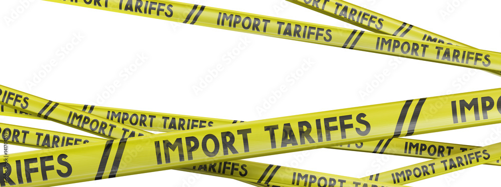 Import tariffs yellow tapes - 3D illustration