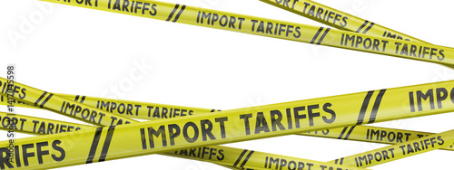 Obraz na płótnie Import tariffs yellow tapes - 3D illustration w salonie