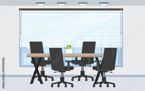 Small meeting room interior on high floor skyscraper view.