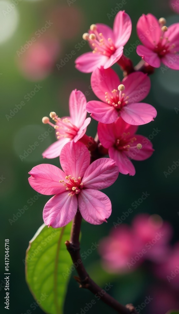 Obraz premium Juicy pink Cercis canadensis flowers on a branch, spring bloom, delicate