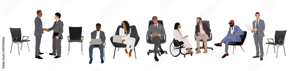 Diverse Business people sitting vector set isolated Diverse Business people sitting vector set isolated