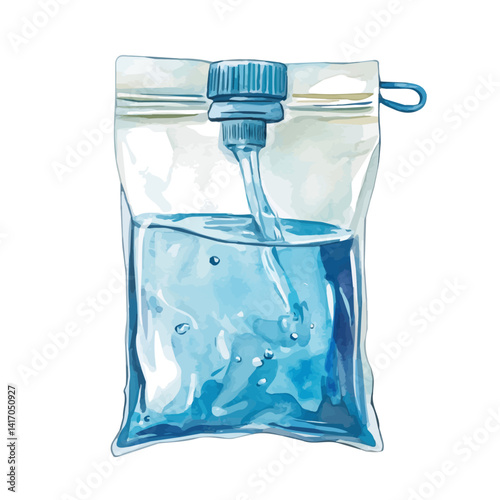 Water Purification Tablet Pouch, watercolor vector, isolated on a white background.