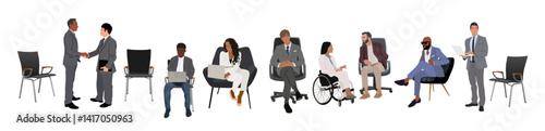 Diverse Business people sitting vector set isolated
