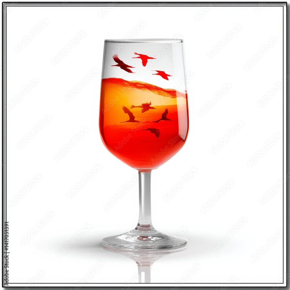 A Glass of Birds: An Artistic Representation of Freedom and Flight within a Refreshing Red Drink