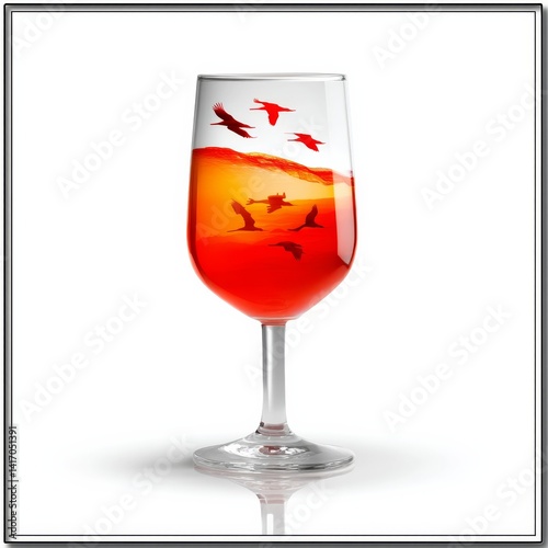 A Glass of Birds: An Artistic Representation of Freedom and Flight within a Refreshing Red Drink