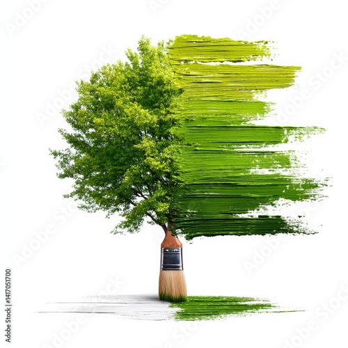 Obraz na płótnie Brushstroke of Life: A Tree Emerging from Paint, Symbolizing Growth and Environmental Art w salonie