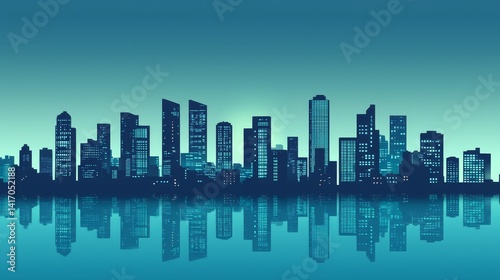 Stunning city skyline reflected in calm waters, a captivating urban panorama