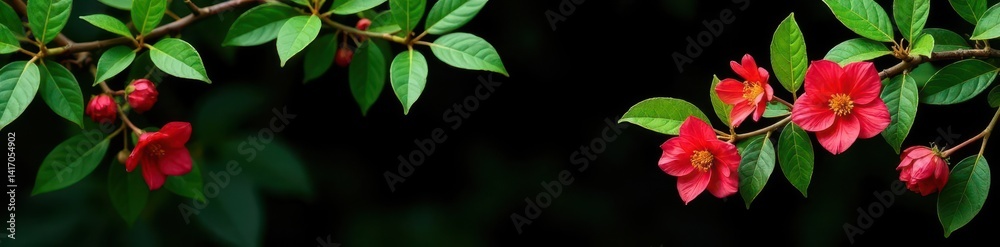 Fragrant linden flowers, lush foliage, isolated on black, isolated, macro, close up