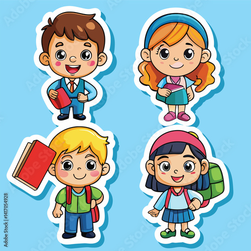 Cute Cartoon School Children