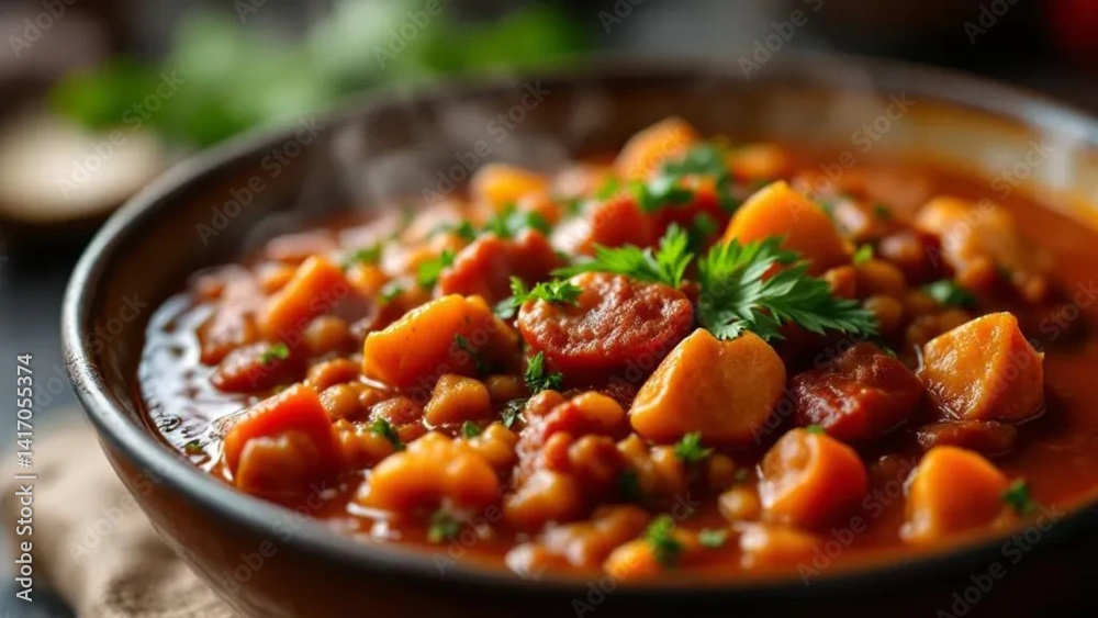 Hungarian goulash with meat and vegetables.