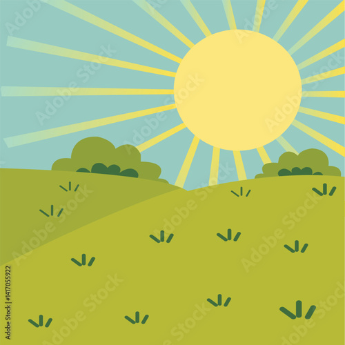 animated cartoon style woodland with sunrise background.