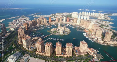 Aerial view of the Pearl-Qatar island in Doha, Qatar.