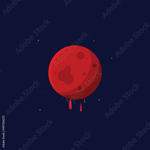 blood moon blue background,  Vector art illustration