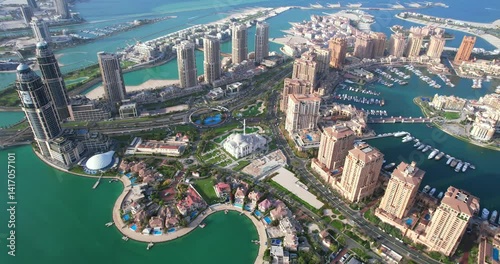 Aerial view of the Pearl-Qatar island in Doha, Qatar.