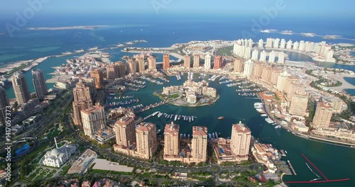 Aerial view of the Pearl-Qatar island in Doha, Qatar.